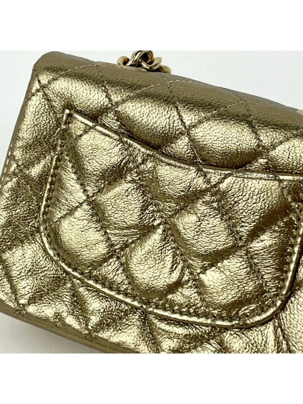 Chanel CC Logo Chain Pouch Mini Quilted Charm Leather Gold